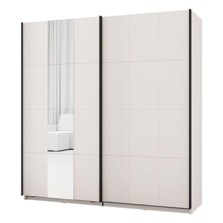 Guardaroba 2 Ante Bianco Crema Nero Appendiabiti 2 Ripiani 195x205h cm, 2 Ante - Asilah