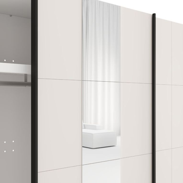 Guardaroba 2 Ante Bianco Crema Nero Appendiabiti 2 Ripiani 195x205h cm, 2 Ante - Asilah