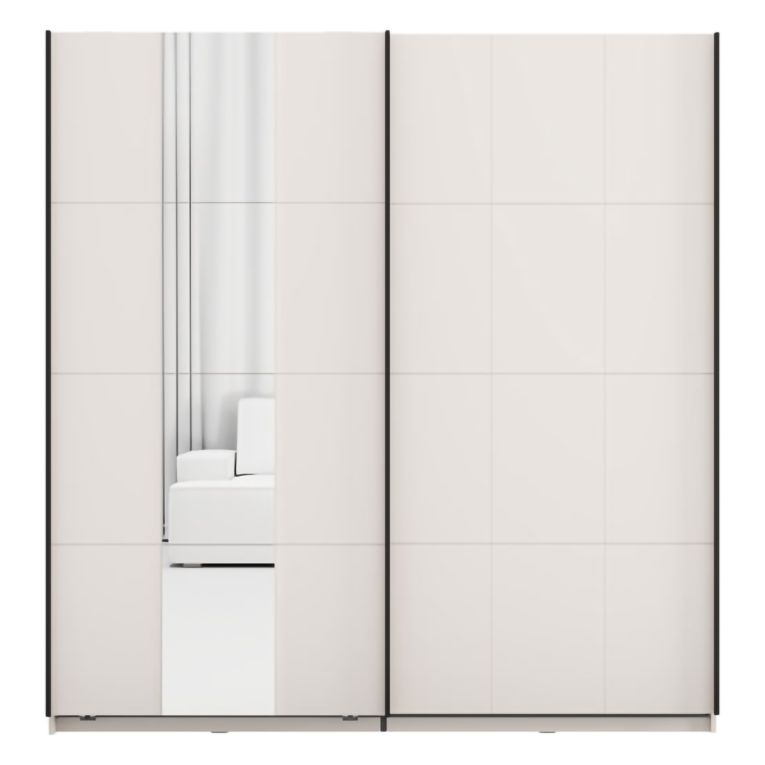 Guardaroba 2 Ante Bianco Crema Nero Appendiabiti 2 Ripiani 195x205h cm, 2 Ante - Asilah