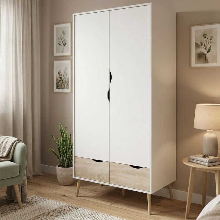 Guardaroba 2 ante bianco e quercia 98x200h cm - Archilllo