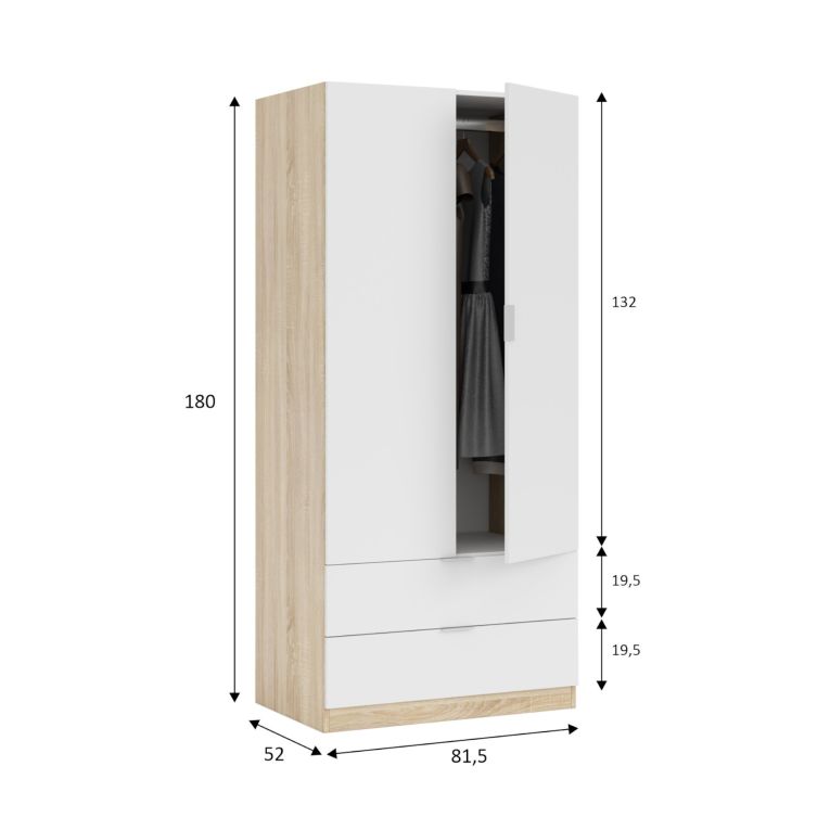Guardaroba 2 ante bianco e rovere 81x180h cm - Appadu