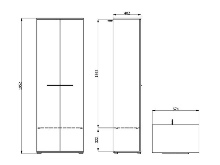 Guardaroba 2 Ante Bianco Larice Marrone Noce un Ripiano Appendiabiti 67.5x195h cm, Apertura Battente - Pinasca