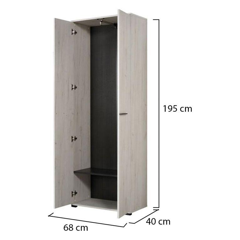 Guardaroba 2 Ante Bianco Larice Marrone Noce un Ripiano Appendiabiti 67.5x195h cm, Apertura Battente - Pinasca