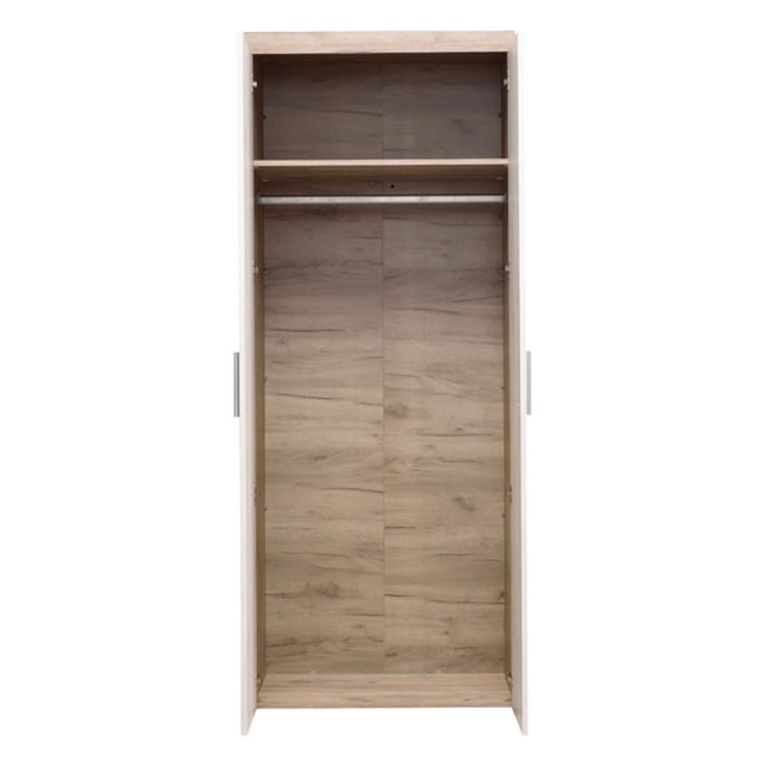 Guardaroba 2 Ante Bianco Larice Marrone Rovere Appendiabiti Cassetti 80x202h cm, un Ripiano - Egna