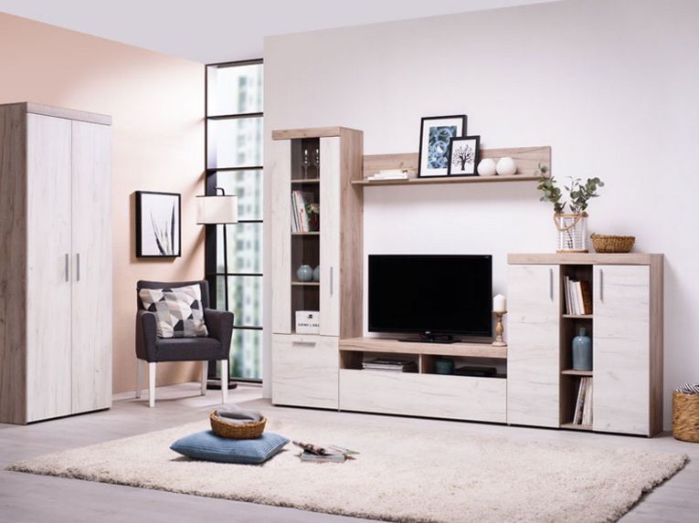 Guardaroba 2 Ante Bianco Larice Marrone Rovere Appendiabiti Cassetti 80x202h cm, un Ripiano - Egna