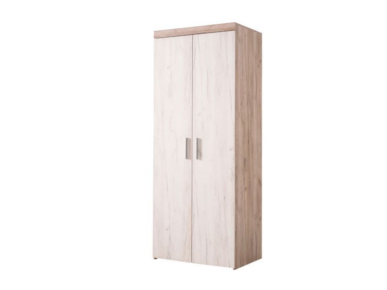 Guardaroba 2 Ante Bianco Larice Marrone Rovere Appendiabiti Cassetti 80x202h cm, un Ripiano - Egna