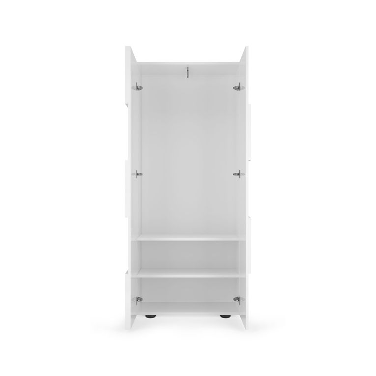 Guardaroba 2 Ante Bianco Lucido 2 Ripiani Appendiabiti 78x186.5h cm, Apertura Standard - Comerio