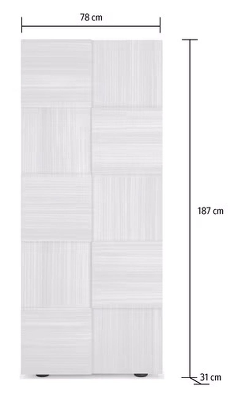 Guardaroba 2 Ante Bianco Lucido 2 Ripiani Appendiabiti 78x186.5h cm, Apertura Standard - Comerio