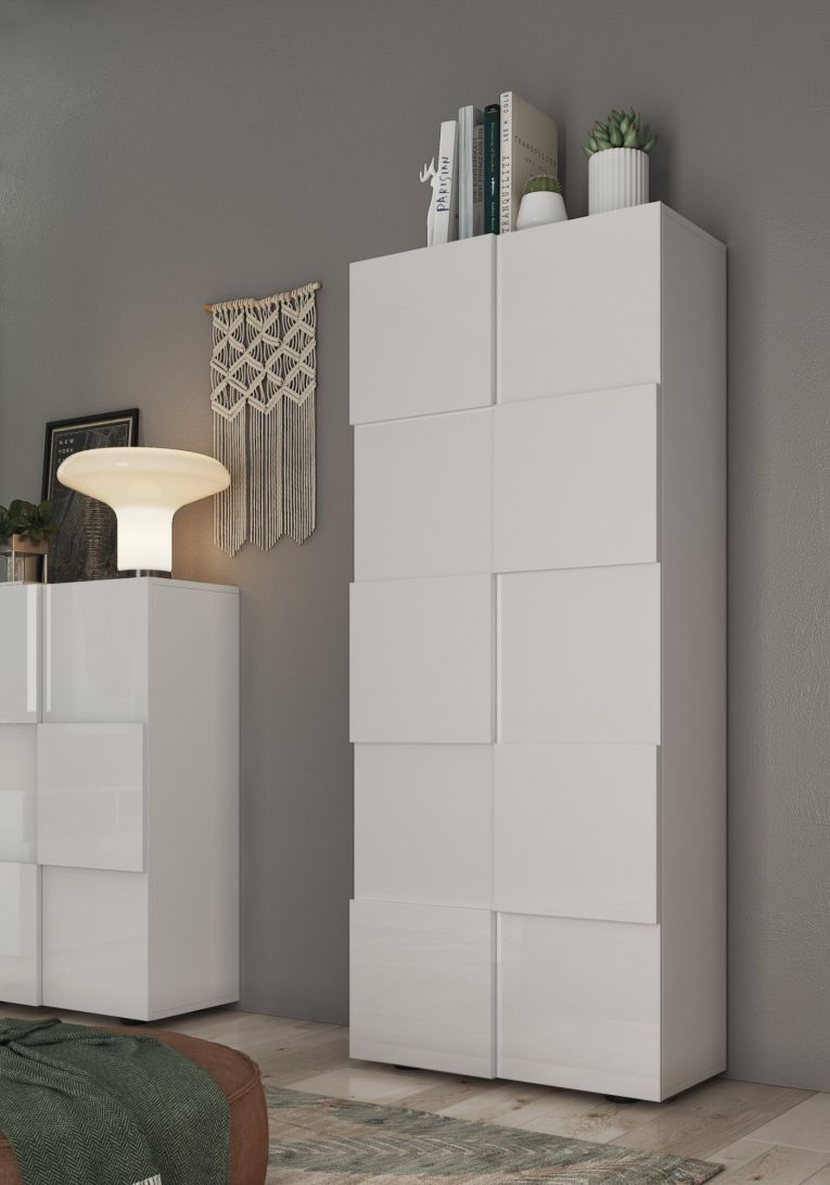 Guardaroba 2 Ante Bianco Lucido 2 Ripiani Appendiabiti 78x186.5h cm, Apertura Standard - Comerio
