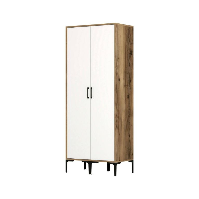 Guardaroba 2 Ante Bianco Marrone Noce Appendiabiti 5 Ripiani 80x201h cm, 2 Ante - Acate