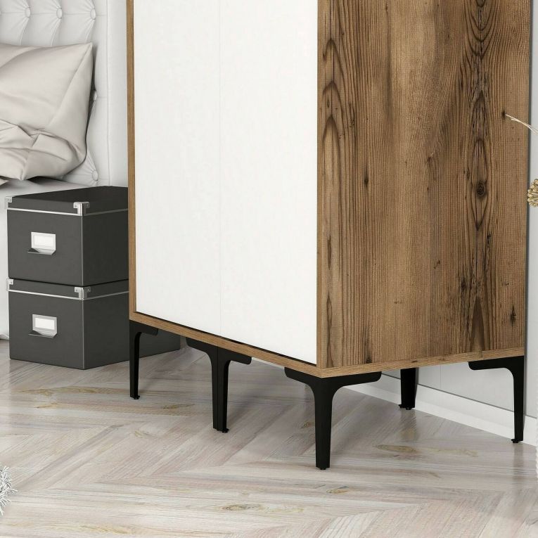 Guardaroba 2 Ante Bianco Marrone Noce Appendiabiti 5 Ripiani 80x201h cm, 2 Ante - Acate