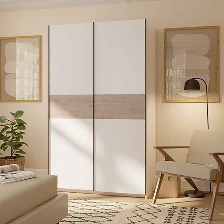Guardaroba 2 Ante Bianco Marrone Rovere 2 Ripiani Appendiabiti 120x204h cm, 2 Ante - Maba
