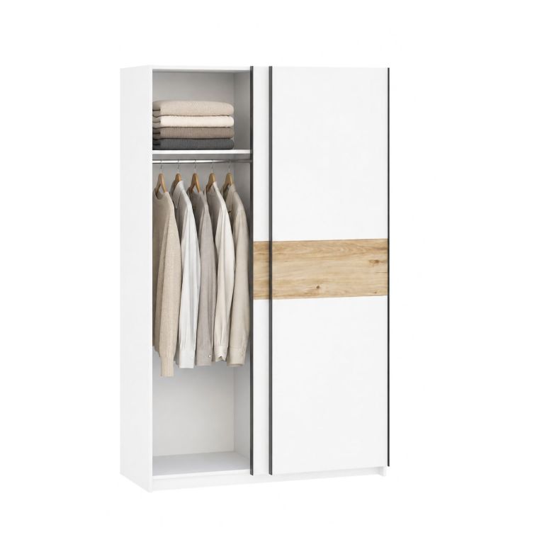 Guardaroba 2 Ante Bianco Marrone Rovere 2 Ripiani Appendiabiti 120x204h cm, 2 Ante - Maba
