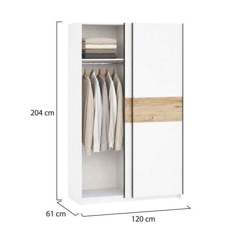 Guardaroba 2 Ante Bianco Marrone Rovere 2 Ripiani Appendiabiti 120x204h cm, 2 Ante - Maba
