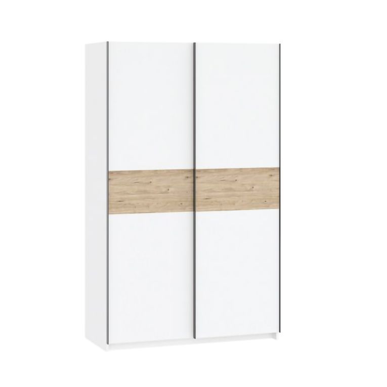 Guardaroba 2 Ante Bianco Marrone Rovere 2 Ripiani Appendiabiti 120x204h cm, 2 Ante - Maba