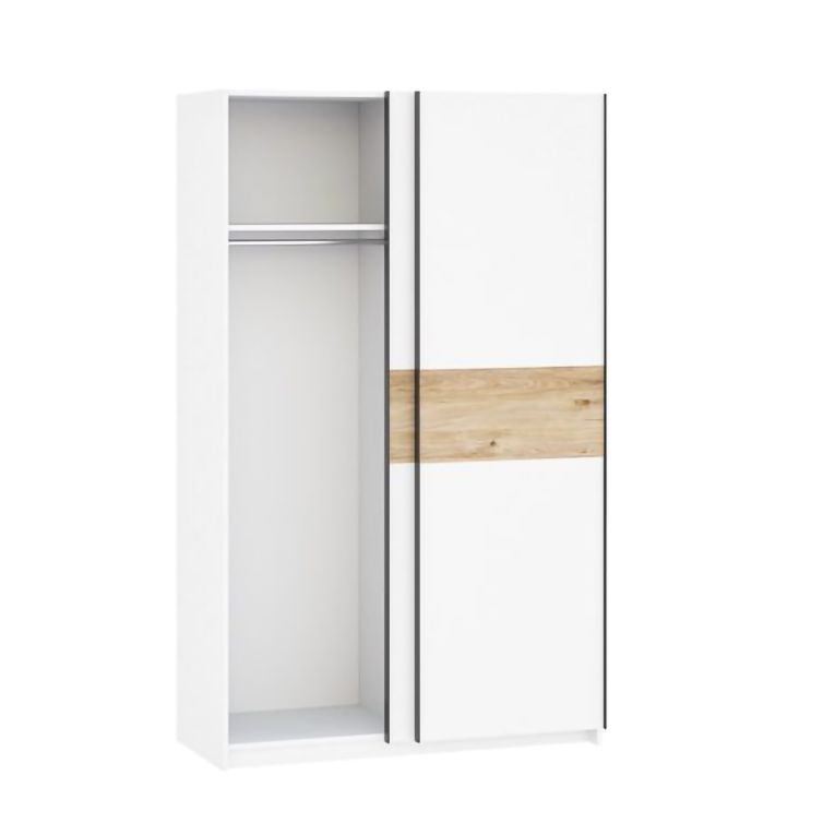 Guardaroba 2 Ante Bianco Marrone Rovere 2 Ripiani Appendiabiti 120x204h cm, 2 Ante - Maba