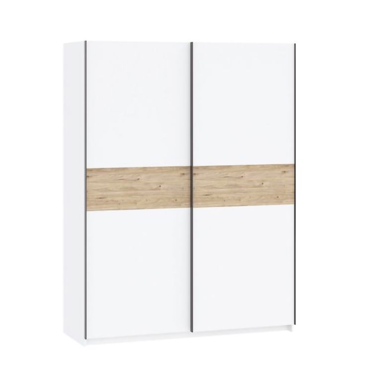 Guardaroba 2 Ante Bianco Marrone Rovere 2 Ripiani Appendiabiti 150x204h cm, 2 Ante - Manita