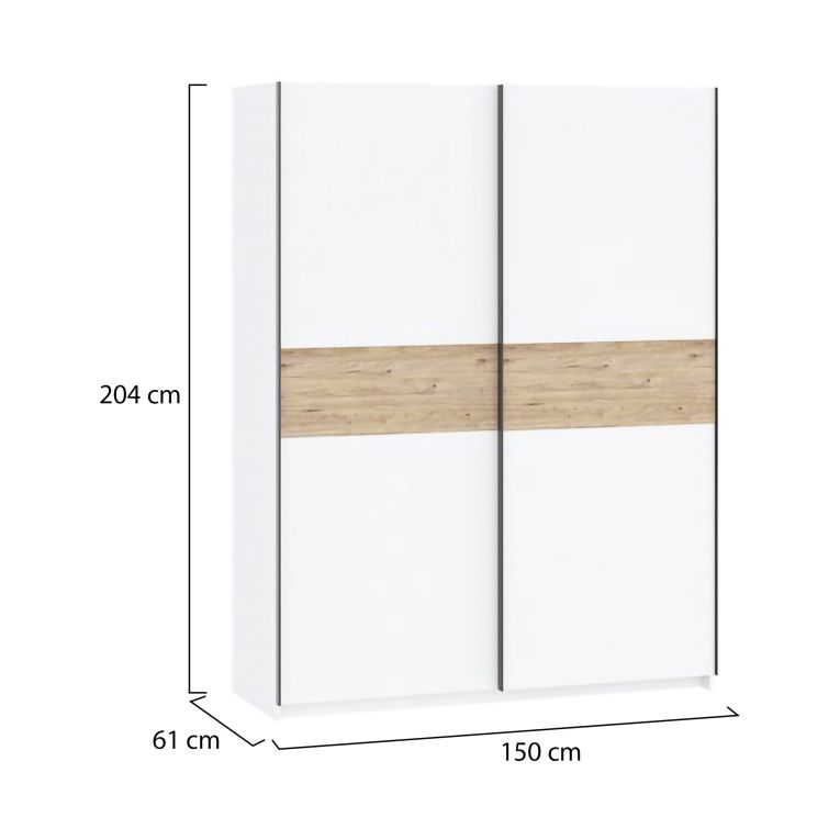Guardaroba 2 Ante Bianco Marrone Rovere 2 Ripiani Appendiabiti 150x204h cm, 2 Ante - Manita
