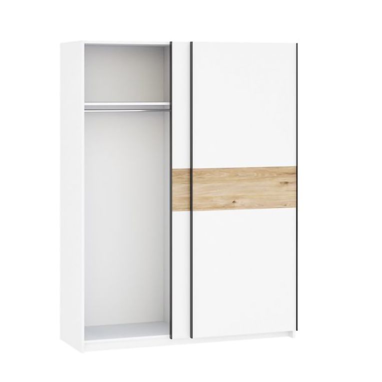 Guardaroba 2 Ante Bianco Marrone Rovere 2 Ripiani Appendiabiti 150x204h cm, 2 Ante - Manita