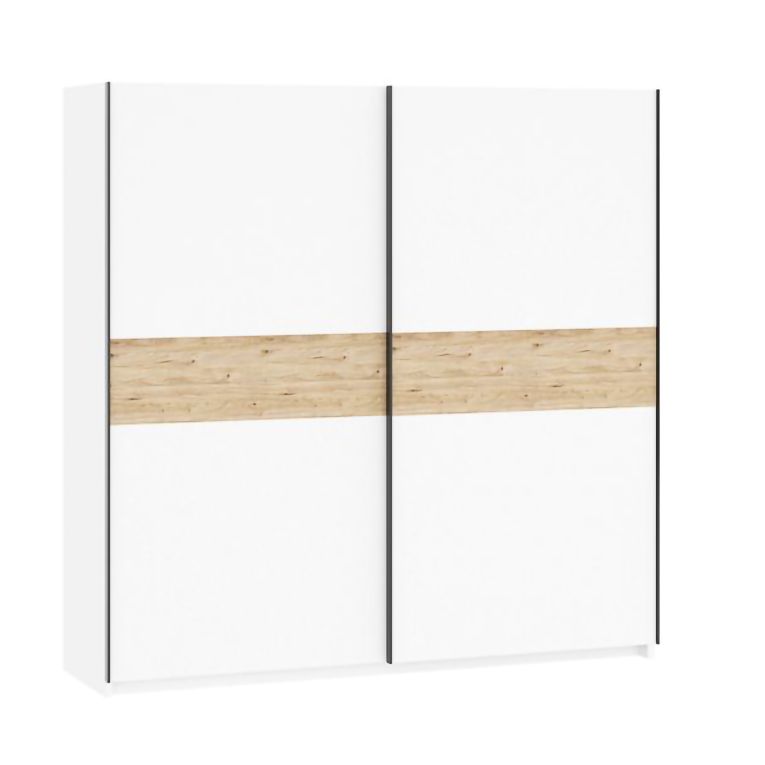 Guardaroba 2 Ante Bianco Marrone Rovere 2 Ripiani Appendiabiti 200x204h cm, 2 Ante - Nalika