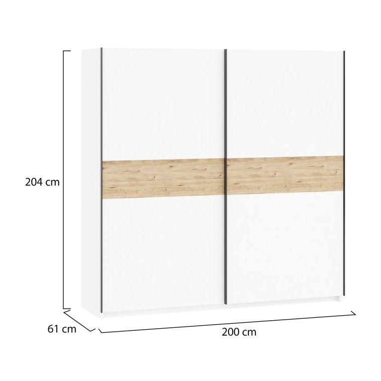 Guardaroba 2 Ante Bianco Marrone Rovere 2 Ripiani Appendiabiti 200x204h cm, 2 Ante - Nalika