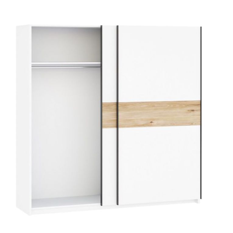 Guardaroba 2 Ante Bianco Marrone Rovere 2 Ripiani Appendiabiti 200x204h cm, 2 Ante - Nalika