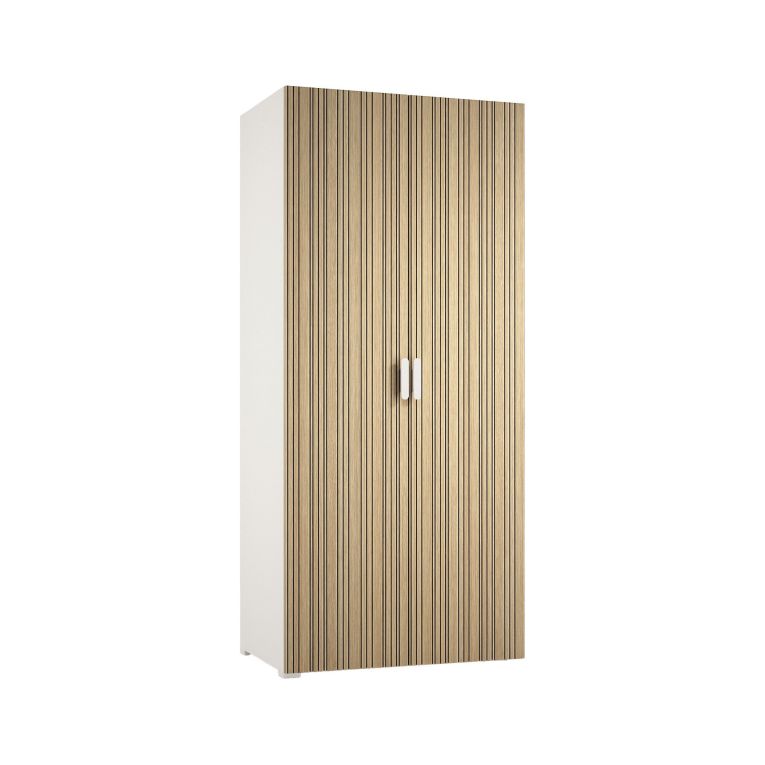 Guardaroba 2 Ante Bianco Marrone Rovere 2 Ripiani Appendiabiti 80x180h cm, Apertura Battente - Susella