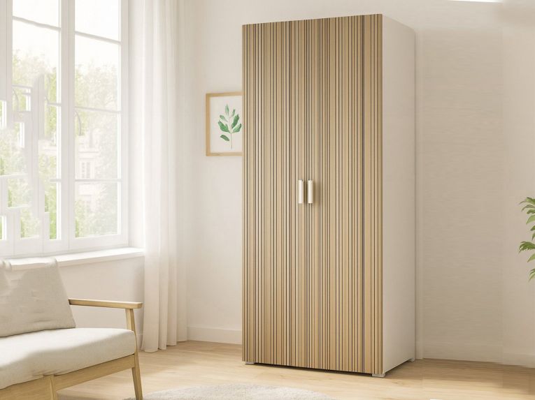 Guardaroba 2 Ante Bianco Marrone Rovere 2 Ripiani Appendiabiti 80x180h cm, Apertura Battente - Susella