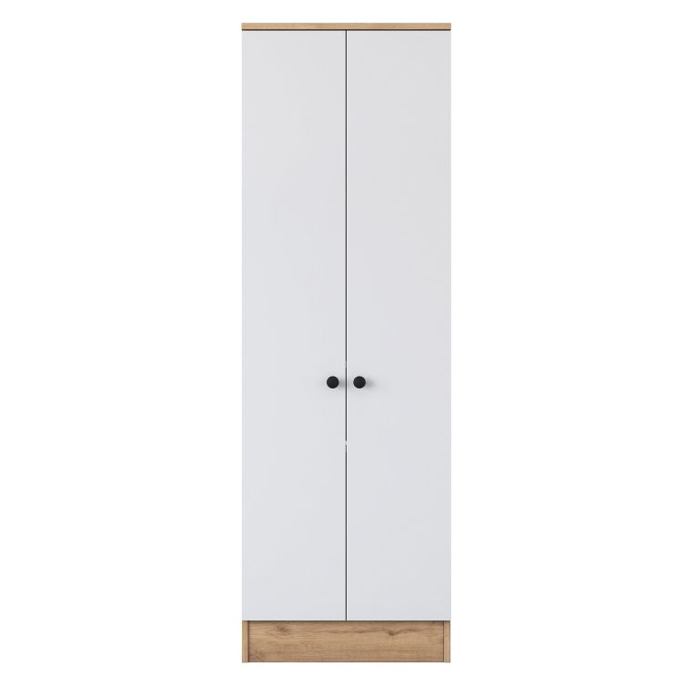 Guardaroba 2 Ante Bianco Marrone Rovere 6 Ripiani Appendiabiti 60x183h cm, Apertura Battente - Modenese
