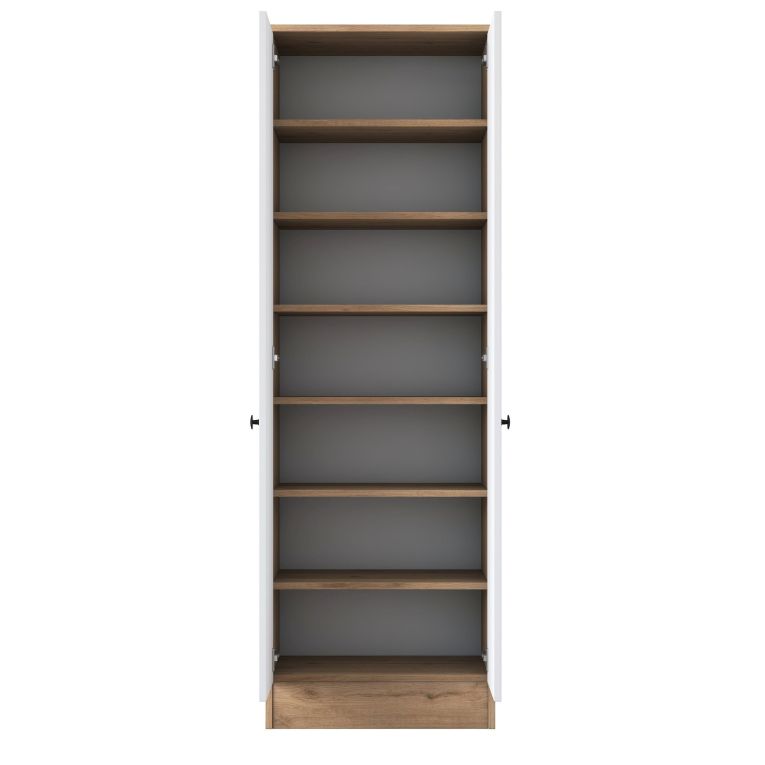 Guardaroba 2 Ante Bianco Marrone Rovere 6 Ripiani Appendiabiti 60x183h cm, Apertura Battente - Modenese