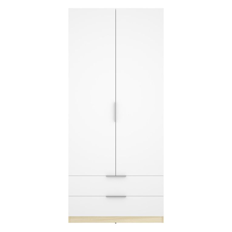 Guardaroba 2 Ante Bianco Marrone Rovere Appendiabiti 2 Cassetti 51x204h cm, un Ripiano - Montclare