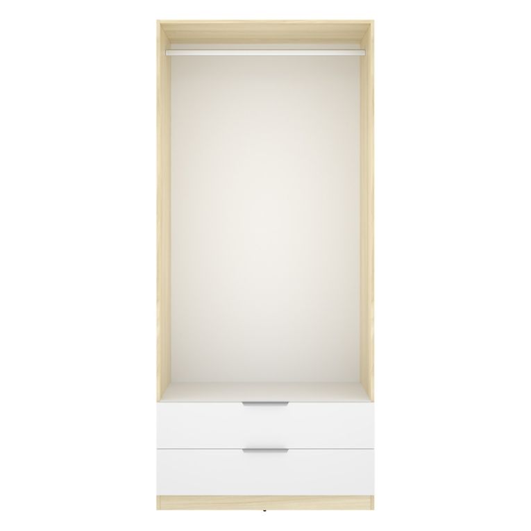 Guardaroba 2 Ante Bianco Marrone Rovere Appendiabiti 2 Cassetti 51x204h cm, un Ripiano - Montclare