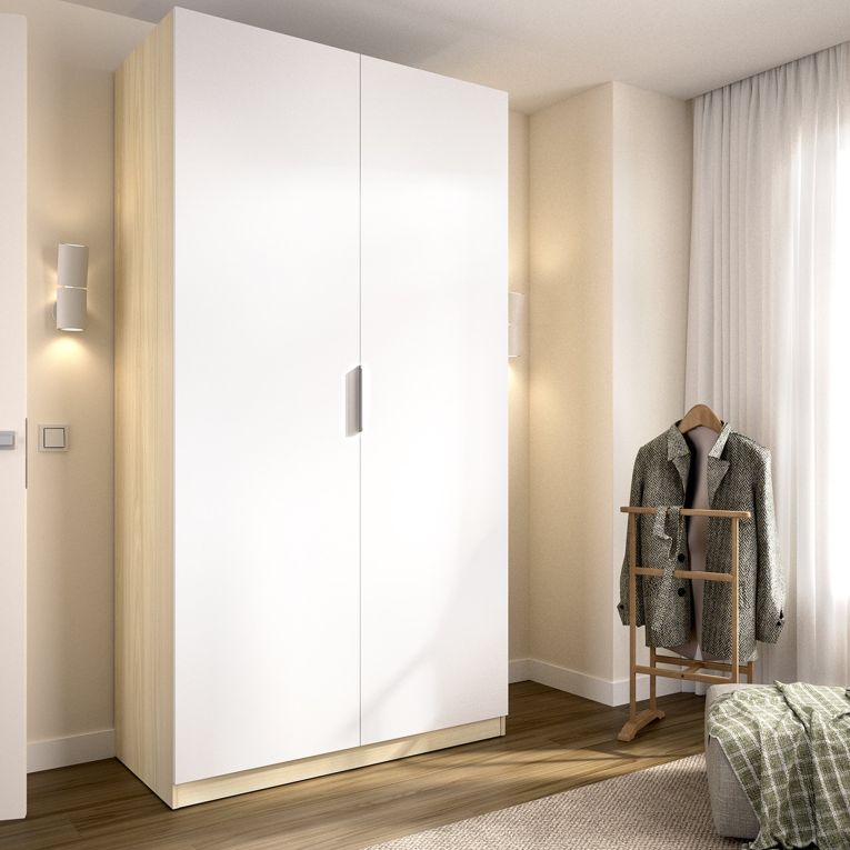 Guardaroba 2 Ante Bianco Marrone Rovere Appendiabiti Cassetti 51x204h cm, un Ripiano - Tulot