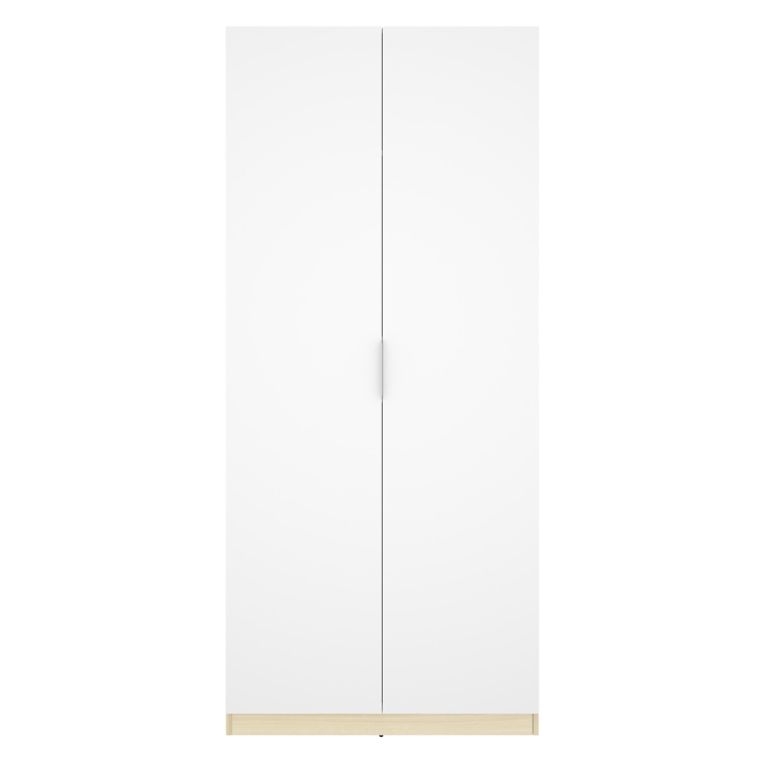 Guardaroba 2 Ante Bianco Marrone Rovere Appendiabiti Cassetti 51x204h cm, un Ripiano - Tulot