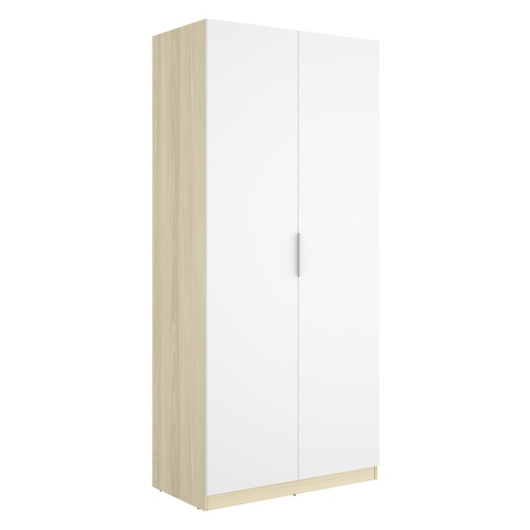 Guardaroba 2 Ante Bianco Marrone Rovere Appendiabiti Cassetti 51x204h cm, un Ripiano - Tulot