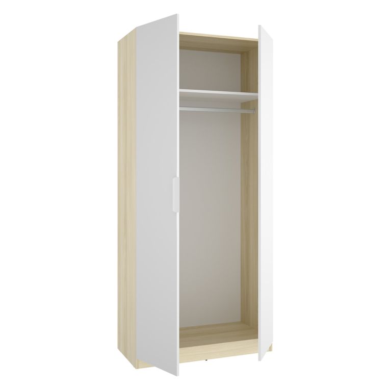 Guardaroba 2 Ante Bianco Marrone Rovere Appendiabiti Cassetti 51x204h cm, un Ripiano - Tulot