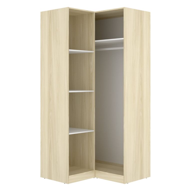 Guardaroba 2 Ante Bianco Marrone Rovere Appendiabiti Cassetti 95x204h cm, 4 Ripiani - Luber