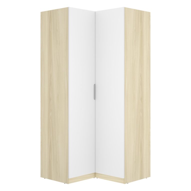 Guardaroba 2 Ante Bianco Marrone Rovere Appendiabiti Cassetti 95x204h cm, 4 Ripiani - Luber