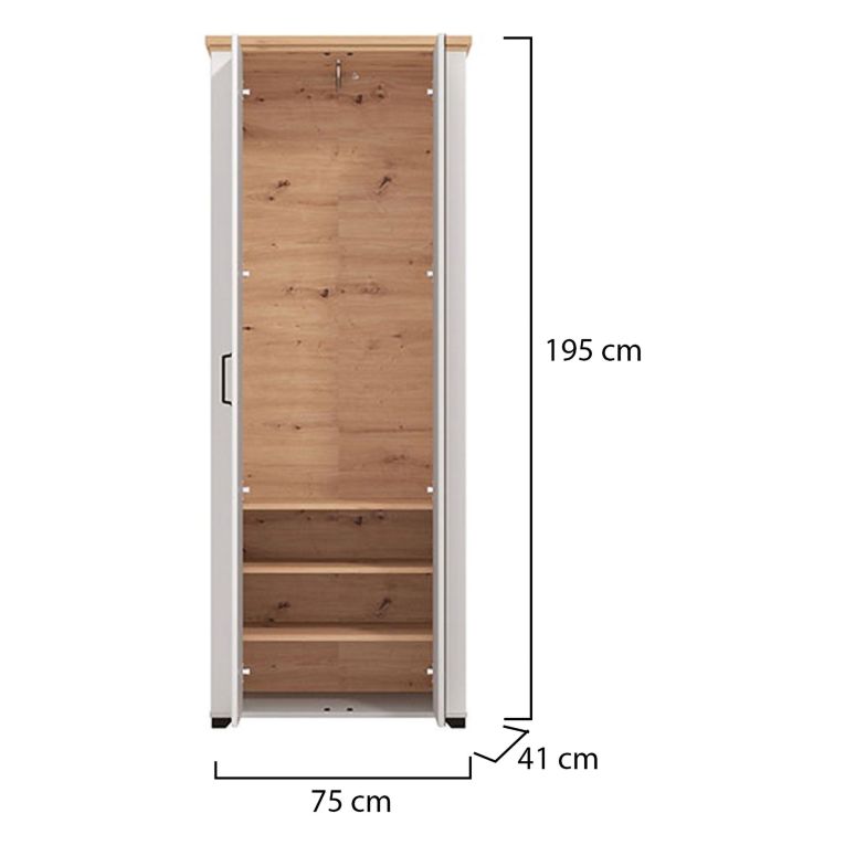 Guardaroba 2 Ante Bianco Marrone Rovere Nodi Appendiabiti 3 Ripiani 75x194.5h cm, 4 Vani - Vittuone