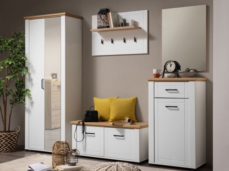 Guardaroba 2 Ante Bianco Marrone Rovere Nodi Appendiabiti 3 Ripiani 75x194.5h cm, 4 Vani - Vittuone
