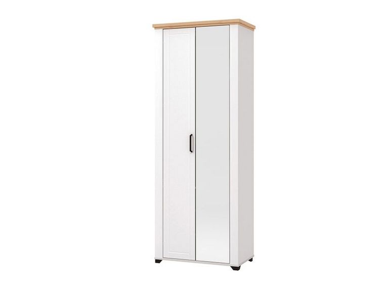 Guardaroba 2 Ante Bianco Marrone Rovere Nodi Appendiabiti 3 Ripiani 75x194.5h cm, 4 Vani - Vittuone