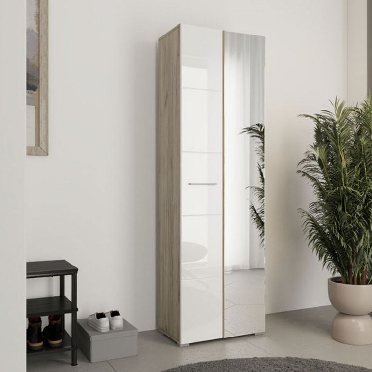 Guardaroba 2 Ante Bianco Marrone Rovere Nodi Appendiabiti 4 Ripiani 60x192.5h cm, 5 Vani - Griante