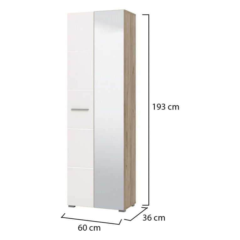 Guardaroba 2 Ante Bianco Marrone Rovere Nodi Appendiabiti 4 Ripiani 60x192.5h cm, 5 Vani - Griante