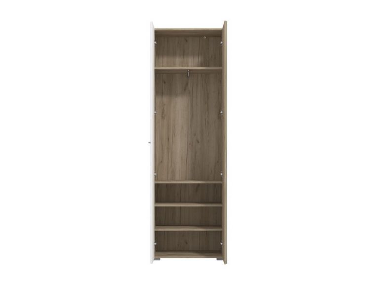 Guardaroba 2 Ante Bianco Marrone Rovere Nodi Appendiabiti 4 Ripiani 60x192.5h cm, 5 Vani - Griante