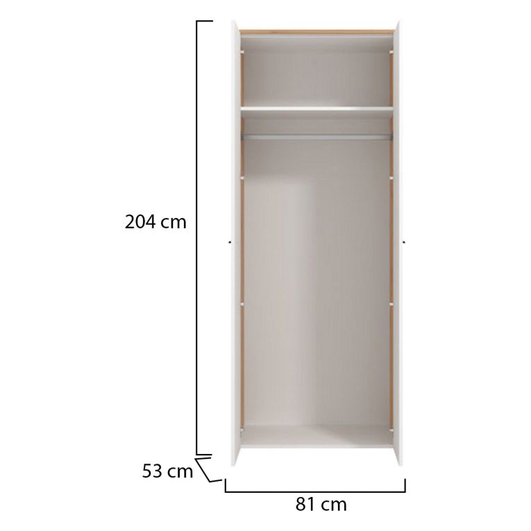 Guardaroba 2 Ante Bianco Marrone Rovere Nodi Appendiabiti un Ripiano 80.5x203.5h cm, 2 Ante - Santadi