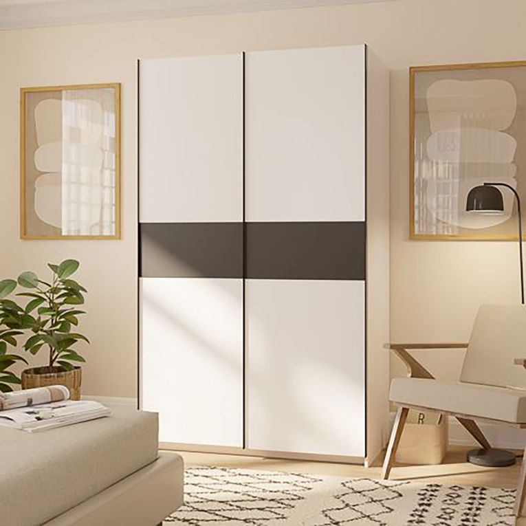 Guardaroba 2 Ante Bianco Nero Antracite 2 Ripiani Appendiabiti 120x204h cm, 2 Ante - Maba