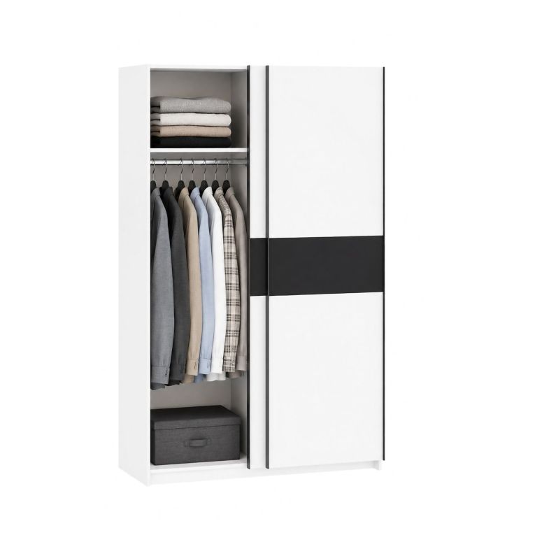 Guardaroba 2 Ante Bianco Nero Antracite 2 Ripiani Appendiabiti 120x204h cm, 2 Ante - Maba