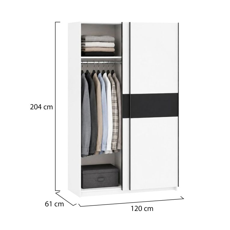 Guardaroba 2 Ante Bianco Nero Antracite 2 Ripiani Appendiabiti 120x204h cm, 2 Ante - Maba