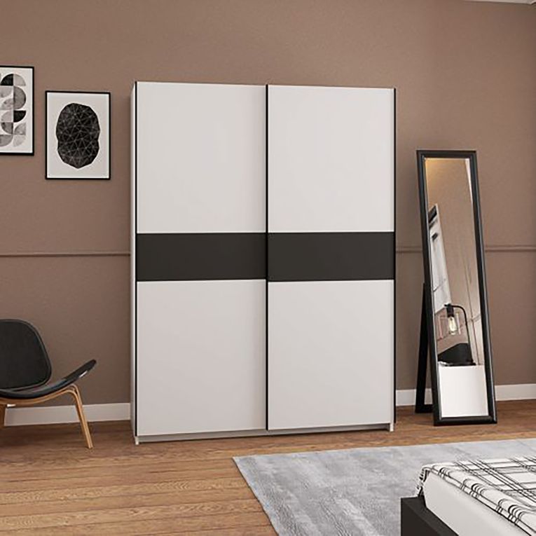 Guardaroba 2 Ante Bianco Nero Antracite 2 Ripiani Appendiabiti 150x204h cm, 2 Ante - Manita