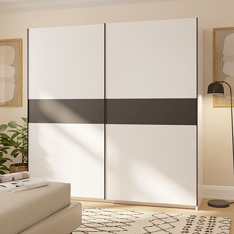 Guardaroba 2 Ante Bianco Nero Antracite 2 Ripiani Appendiabiti 200x204h cm, 2 Ante - Nalika